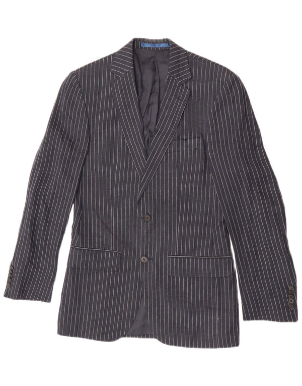 Jaqueta blazer masculina de 2 botões Marks & Spencer UK 34 XS azul marinho risca de giz