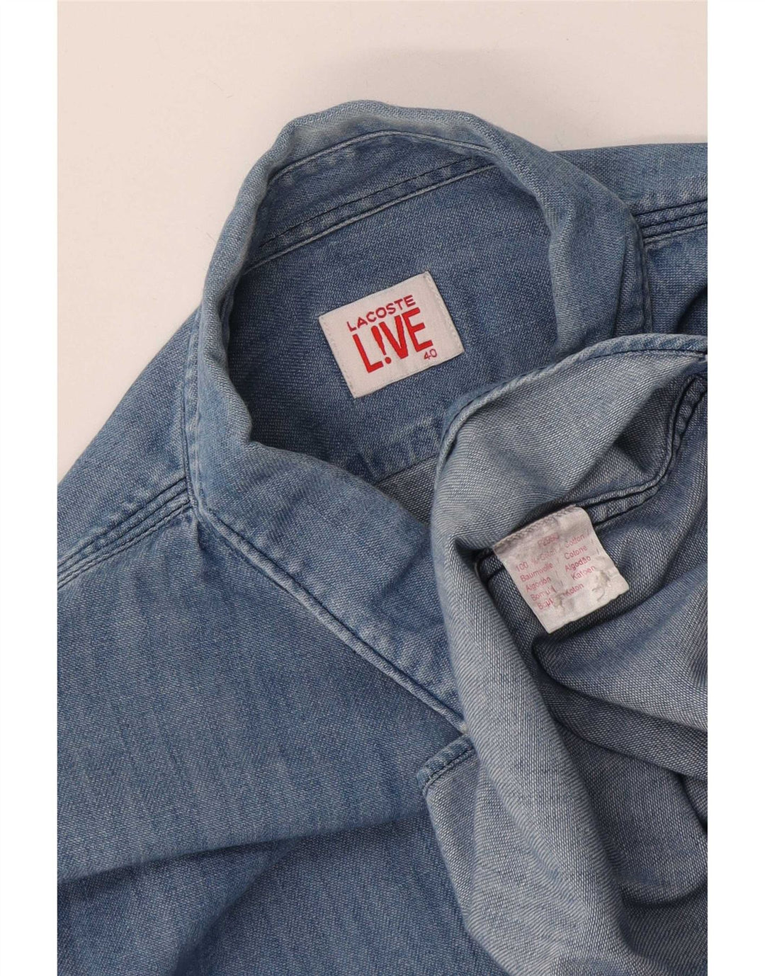 Camisa jeans masculina Lacoste tamanho 40 algodão colorblock azul médio