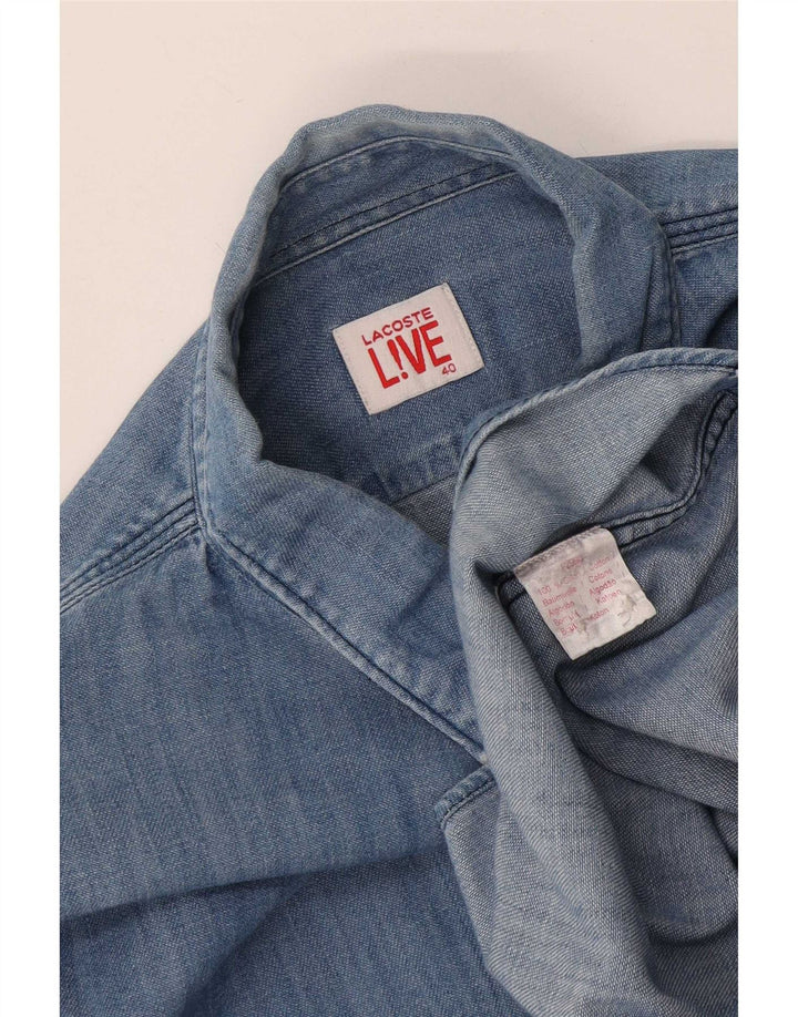 Camisa jeans masculina Lacoste tamanho 40 algodão colorblock azul médio