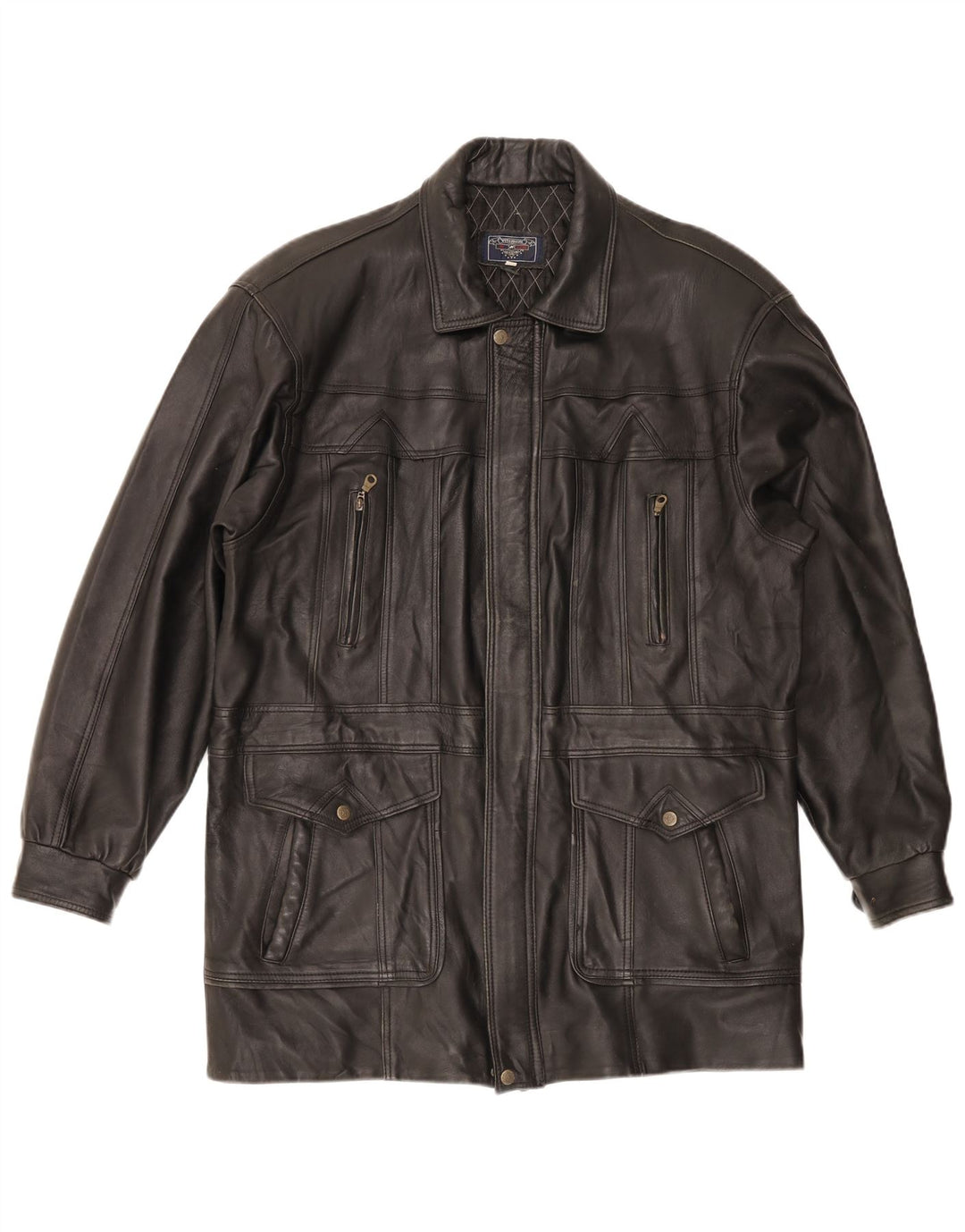 Casaco de couro masculino vintage UK 40 grande preto