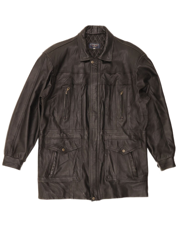 Casaco de couro masculino vintage UK 40 grande preto