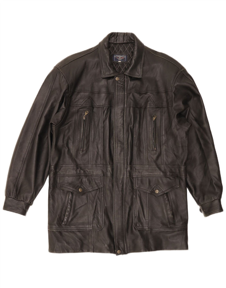 Casaco de couro masculino vintage UK 40 grande preto