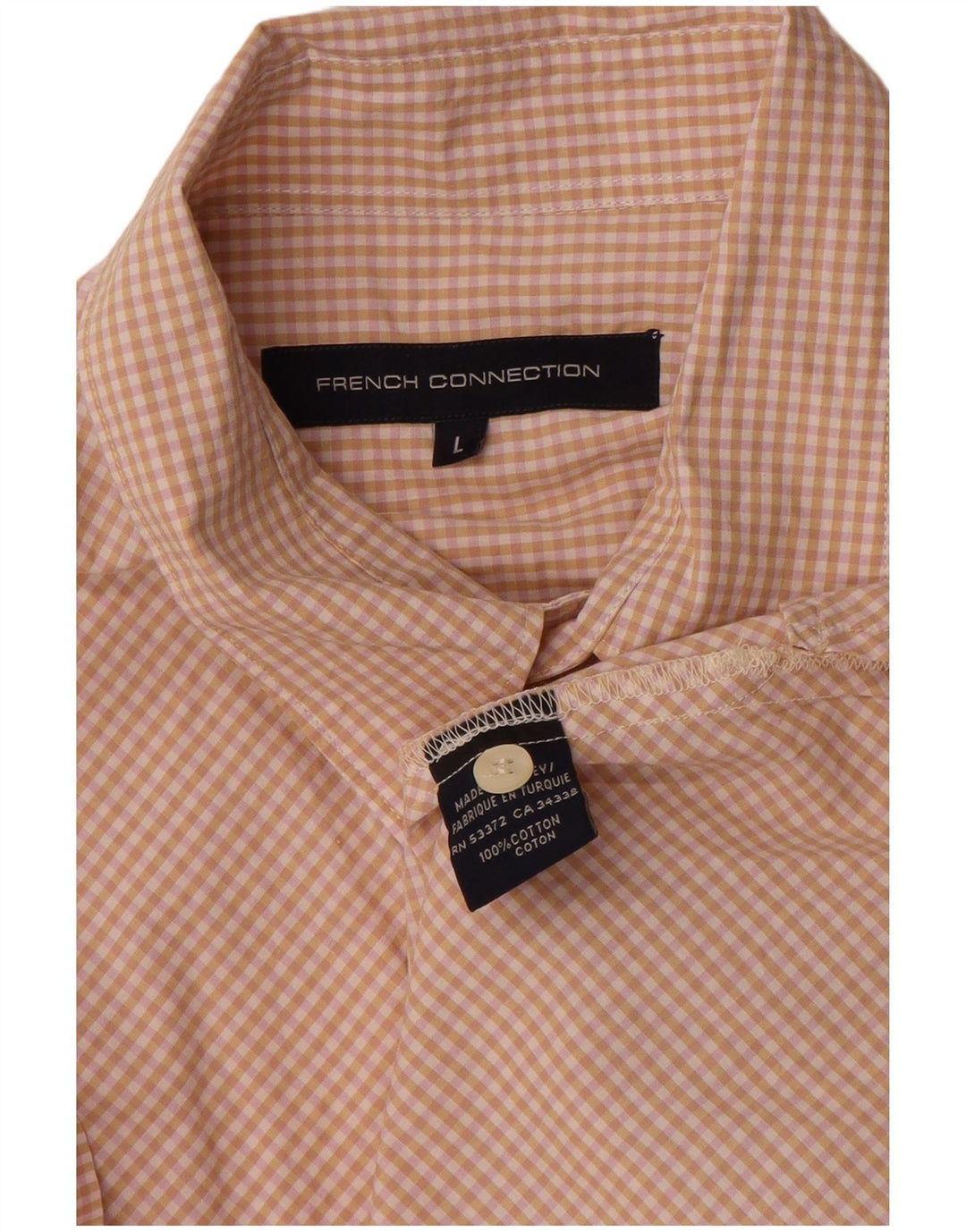 FRENCH CONNECTION Camisa masculina de manga curta grande bege algodão guingão