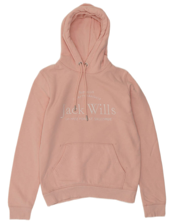 JACK WILLS Suéter feminino com capuz grande e estampado Reino Unido 8 pequeno algodão rosa