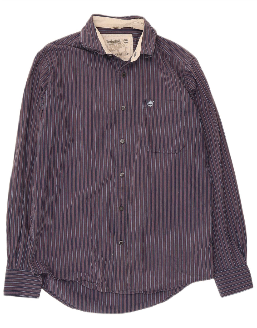 Camisa masculina Timberland Regular Fit pequena listrada azul marinho de algodão