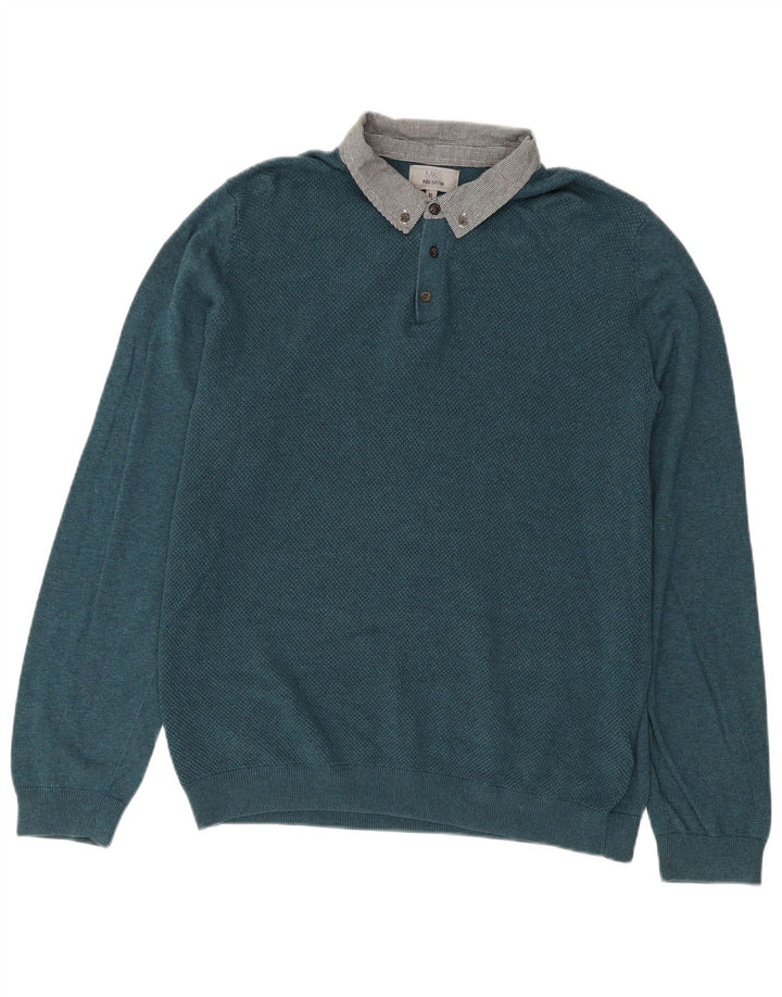Suéter masculino Marks & Spencer com gola polo XL algodão azul