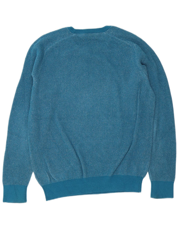 Suéter masculino com gola redonda e gola redonda, algodão manchado azul pequeno