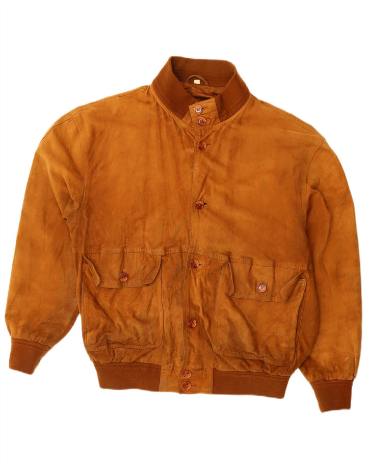 Jaqueta bomber masculina vintage de camurça EU 52 XL couro bege
