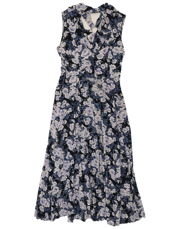 Vestido camisa feminino vintage sem mangas Reino Unido 12 azul médio floral
