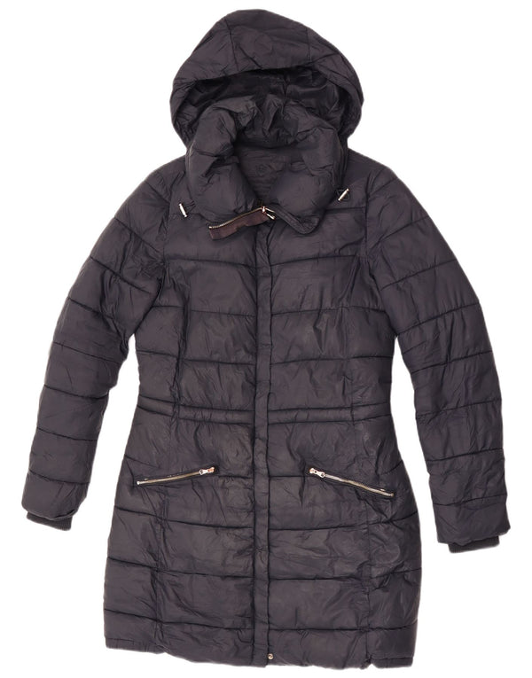 Casaco acolchoado com capuz feminino Massimo Dutti Reino Unido 10 pequeno preto nylon