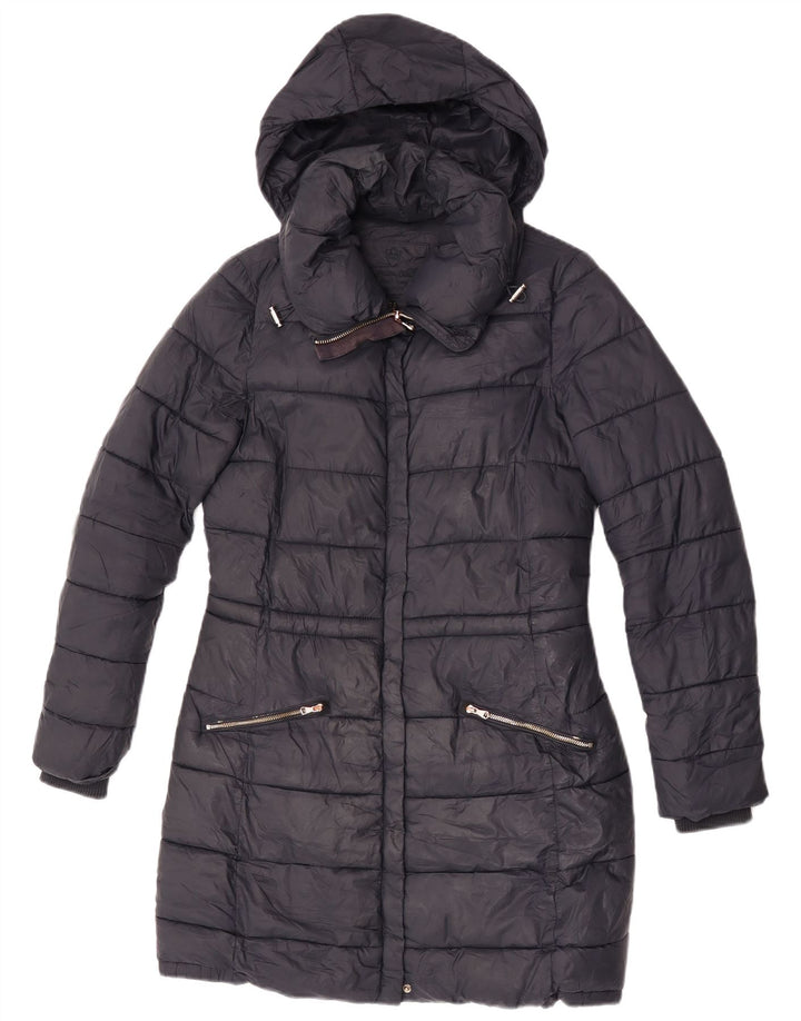 Casaco acolchoado com capuz feminino Massimo Dutti Reino Unido 10 pequeno preto nylon