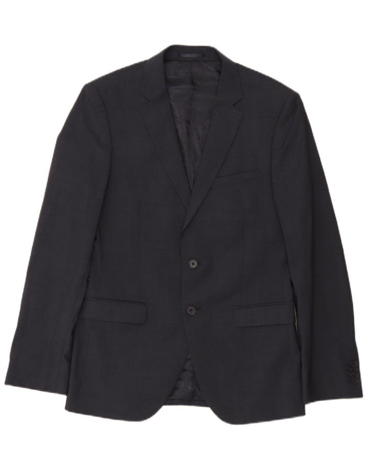 Jaqueta blazer masculina Dkny com 2 botões Slim Fit Reino Unido 38 lã azul marinho médio