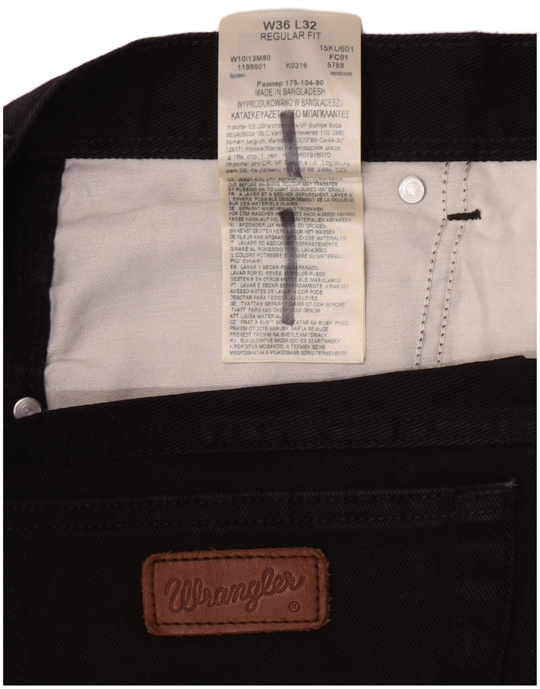 Wrangler masculino regular fit jeans reto W36 L32 algodão preto
