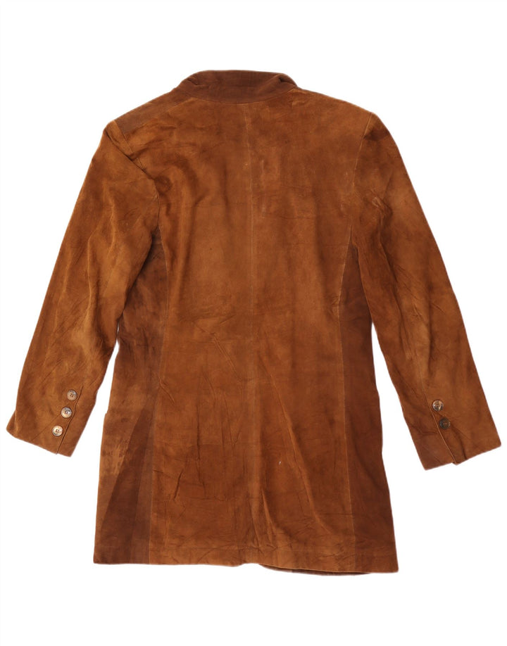 Blazer Vintage Feminino Longline de Camurça com 1 Botão, UK 10, Pequeno, Marrom
