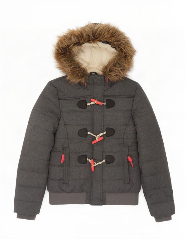 Jaqueta acolchoada bomber com capuz feminina Superdry UK 14 grande poliéster cinza
