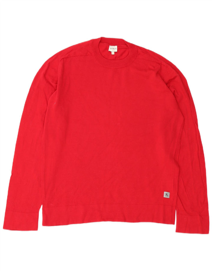 Suéter masculino Calvin Klein Jeans com gola redonda, algodão vermelho médio