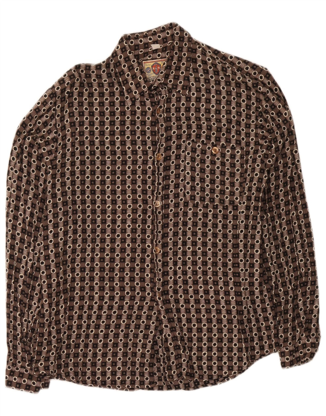 Camisa Vintage Menino 15-16 Anos XL Marrom Geométrica