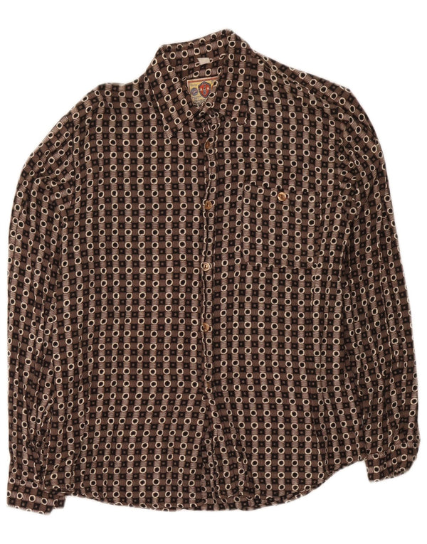 Camisa Vintage Menino 15-16 Anos XL Marrom Geométrica