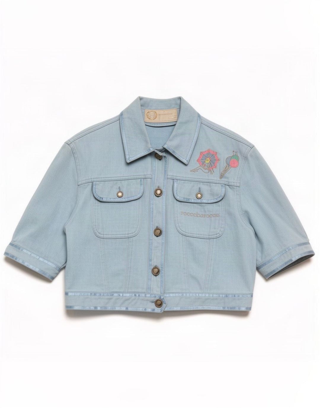 Jaqueta jeans feminina Roccobarocco Crop Graphic IT 44 Azul Médio
