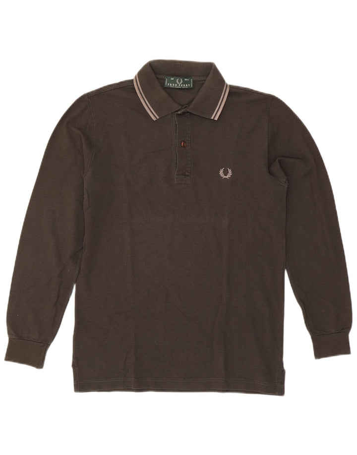 Camisa pólo masculina de manga comprida Fred Perry pequena cinza algodão