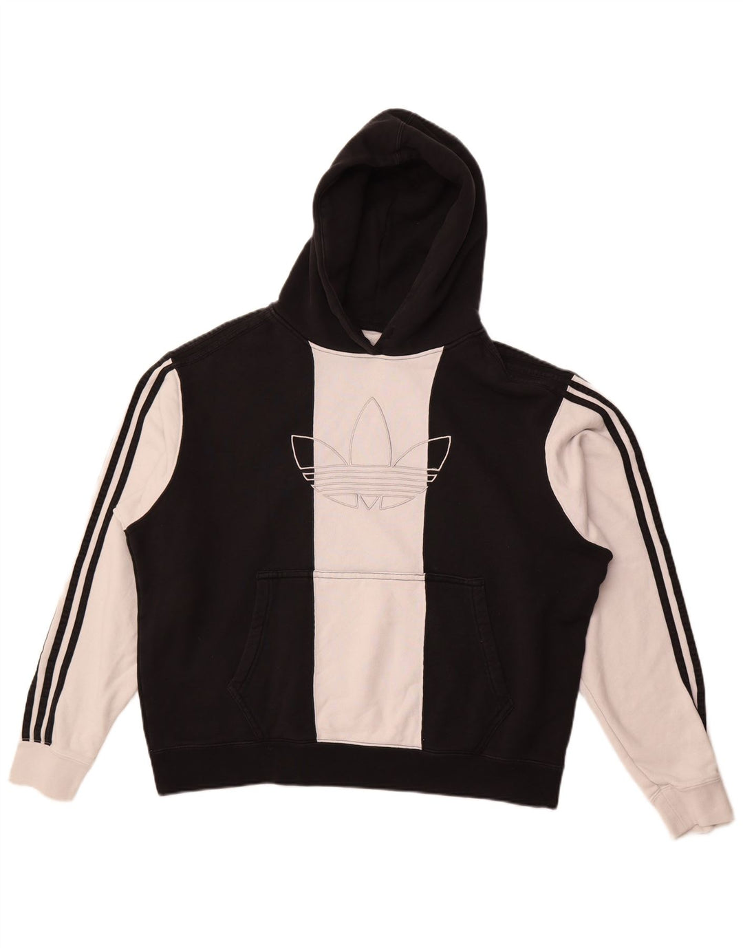 ADIDAS Mens Graphic Hoodie Jumper Grande Algodão Colorblock Preto