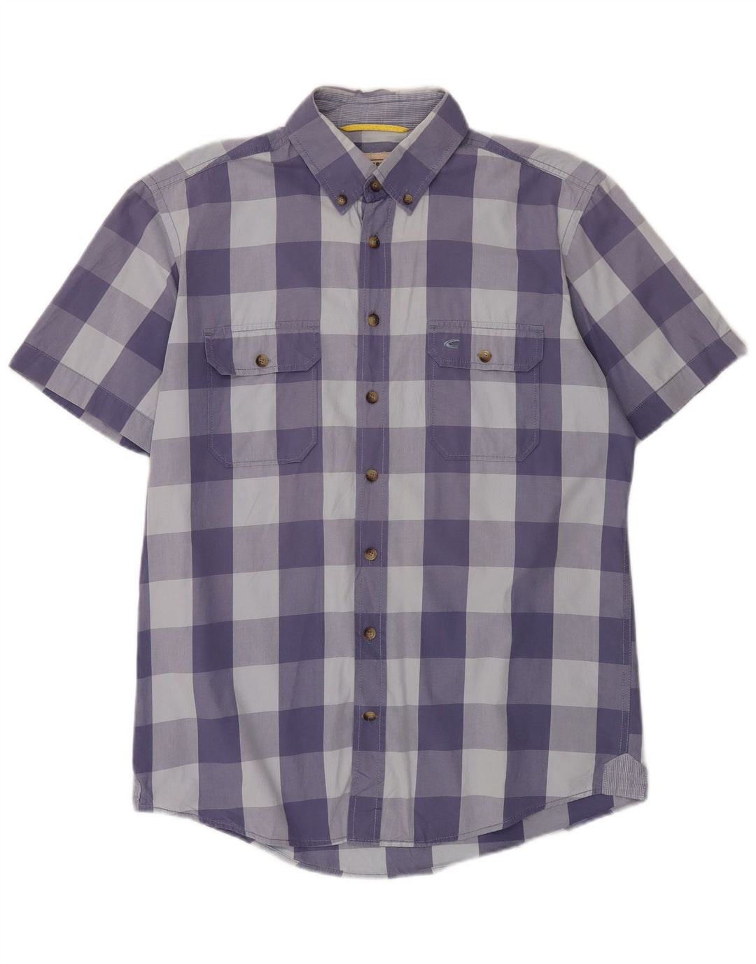 Camisa masculina Camel Active manga curta regular fit algodão guingão azul médio