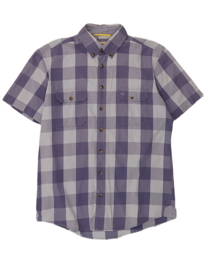 Camisa masculina Camel Active manga curta regular fit algodão guingão azul médio