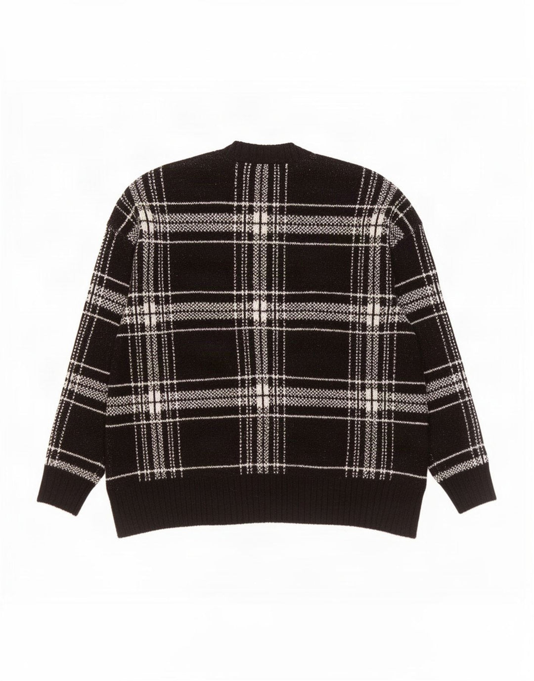 Suéter masculino Marks & Spencer com gola redonda, grande acrílico xadrez preto