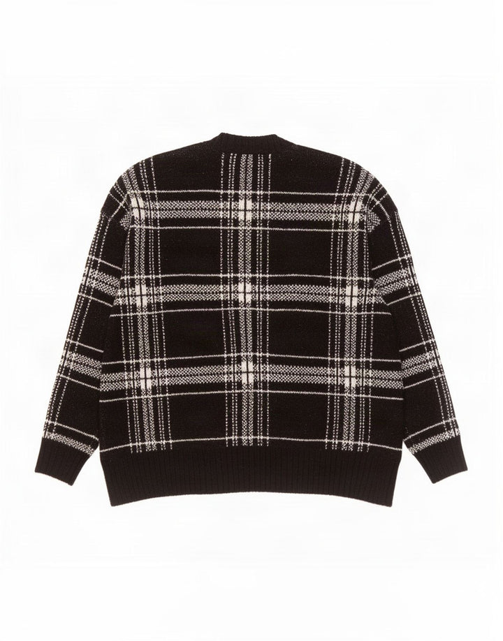 Suéter masculino Marks & Spencer com gola redonda, grande acrílico xadrez preto