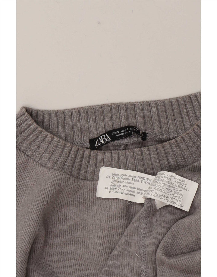 Zara Womens Loose Fit Top Manga Longa Reino Unido 10 Pequeno Poliéster Cinza