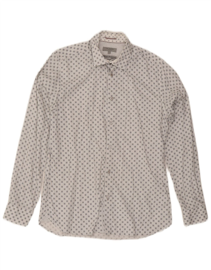 Camisa masculina Ted Baker tamanho 3 algodão geométrico branco médio
