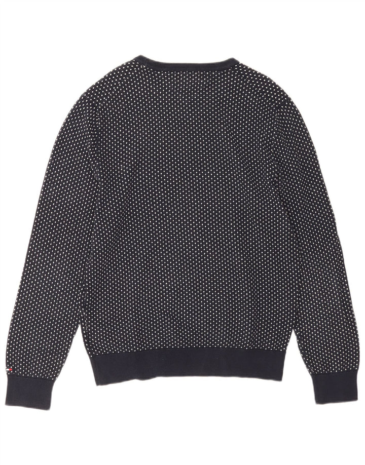 Tommy Hilfiger Suéter masculino com gola redonda, médio azul marinho manchado