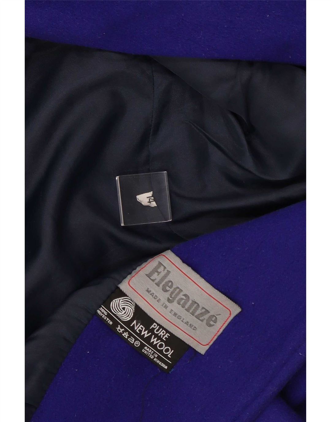 Casaco feminino vintage com peito duplo Reino Unido 14 lã roxa média