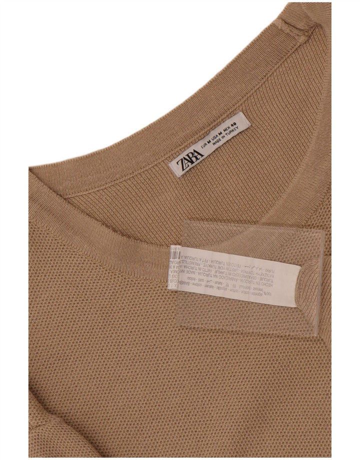 Camiseta masculina de manga curta Zara Top médio de algodão marrom