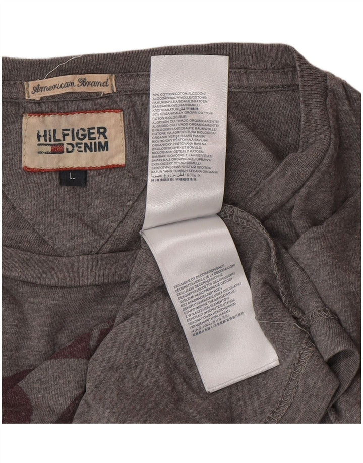 Top gráfico masculino TOMMY HILFIGER manga comprida grande algodão cinza