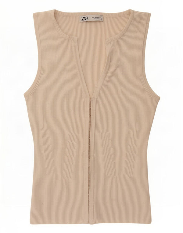 Cardigan feminino sem mangas Zara UK 12 viscose branca média