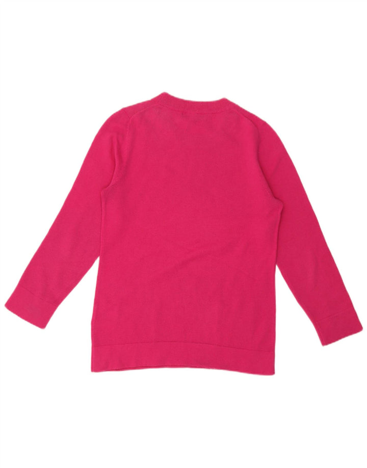 Suéter feminino Jaeger com gola redonda, Reino Unido, 10 lã rosa pequena