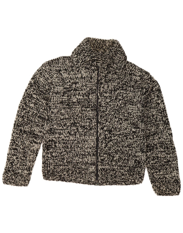 Suéter cardigã feminino vintage Reino Unido 16 grande preto manchado