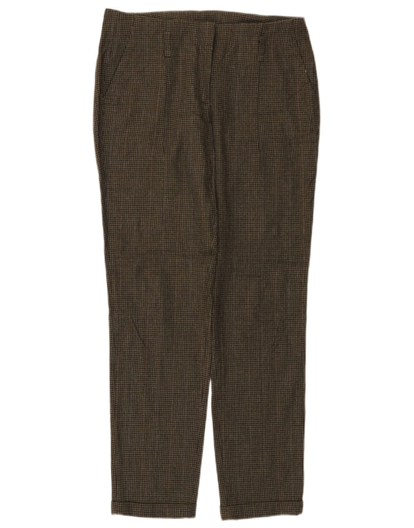 Calça feminina reta casual Zara XS W25 L27 verde houndstooth viscose