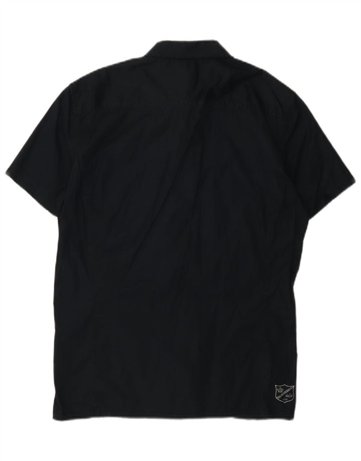 Camisa militar masculina Diesel de manga curta de algodão azul marinho médio