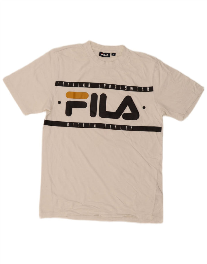 Fila Mens Graphic T-Shirt Top Pequeno Algodão Branco