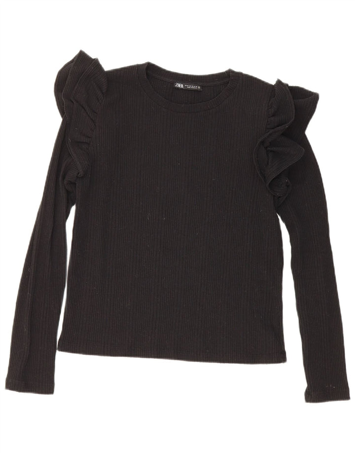 Zara Crop Top Feminino Manga Longa Reino Unido 12 Médio Preto