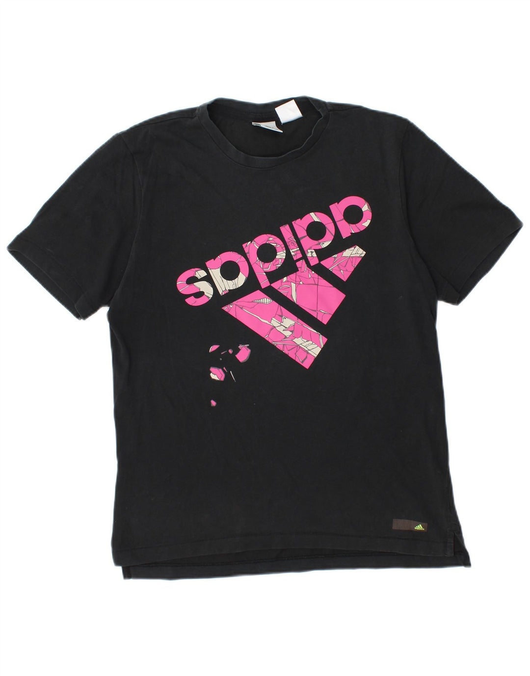 ADIDAS Womens Graphic T-Shirt Top UK 14 Médio Algodão Preto