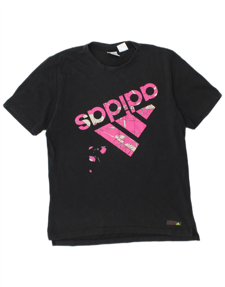ADIDAS Womens Graphic T-Shirt Top UK 14 Médio Algodão Preto