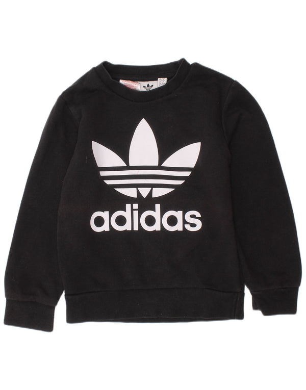 ADIDAS Meninos Graphic Sweatshirt Jumper 5-6 Anos Preto Algodão