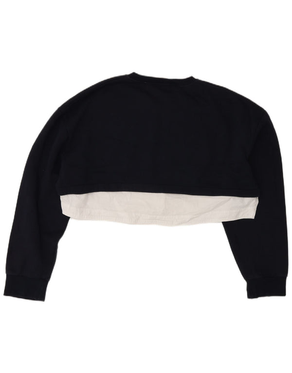 Moletom Zara feminino cropped UK 10 pequeno bloco colorido azul marinho