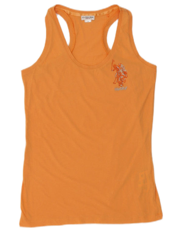 US Polo Assn. Colete feminino Top UK 12 algodão laranja médio