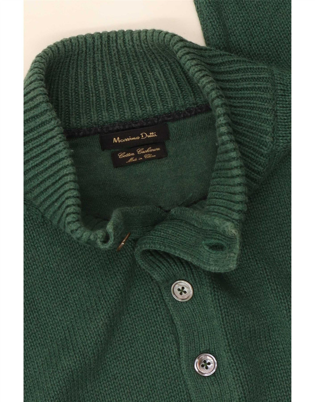 Suéter masculino Massimo Dutti com gola com botão e algodão verde médio
