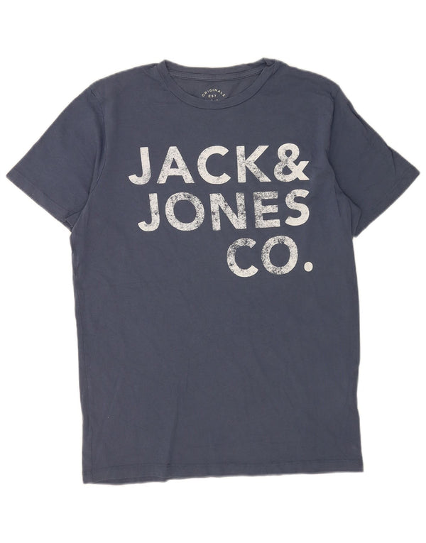 Jack & Jones Mens Graphic T-Shirt Top Medium Blue Cotton