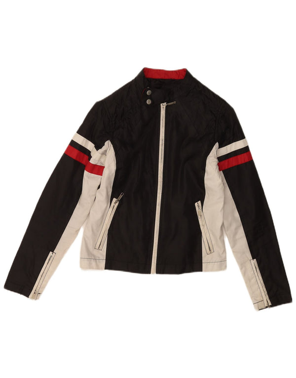 Jaqueta masculina vintage para motociclista UK 36 bloco colorido preto pequeno